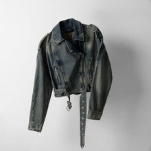 Charger l&#39;image dans la galerie, UNISEXE - RIDER - VESTE BIKER EN DENIM (navywashed)
